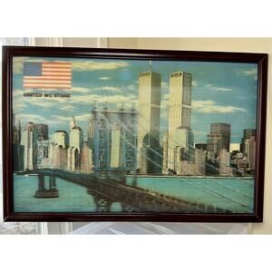 Vintage Twin Towers/ Brooklyn Bridge United We Stand American Flag NYC Hologram